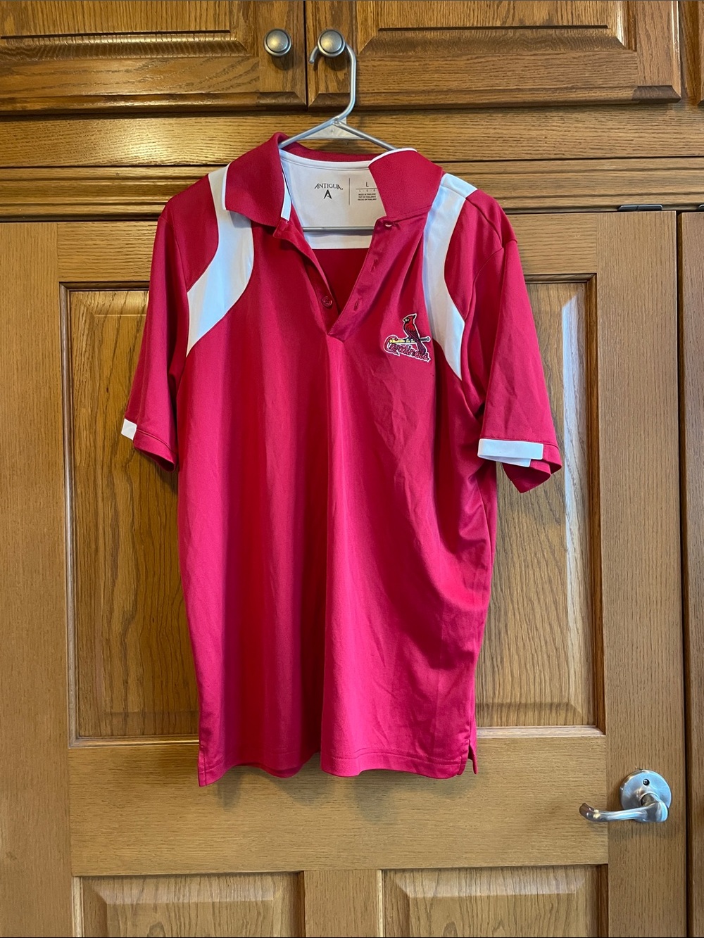 Antigua Red and White Polo with Embroidered Team Logo